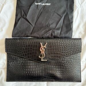 Saint Laurent Black Crocodile Pattern Clutch